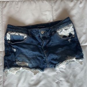 Denim lace shorts